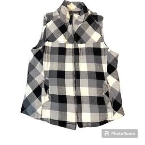 Puffer‎ Jacket Vest Women's Medium Black Cream Gray Plaid North River Outfitters